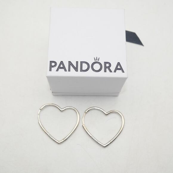 NEW Pandora Asymmetrical Heart Hoop Earrings Sterling Silver 297822 - Picture 1 of 7